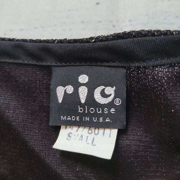 Rio Blouse Size S Vintage Rainbow Sequin Structured Short Sleeve Top Gold Back - Picture 7 of 8